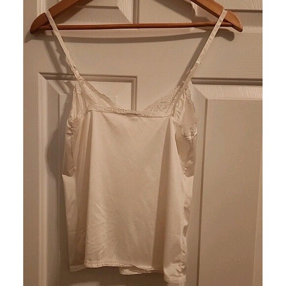 Vintage Womens Camisole off white Tank Sm Nylon Lace trim Top Adjustable Straps - Picture 5 of 5